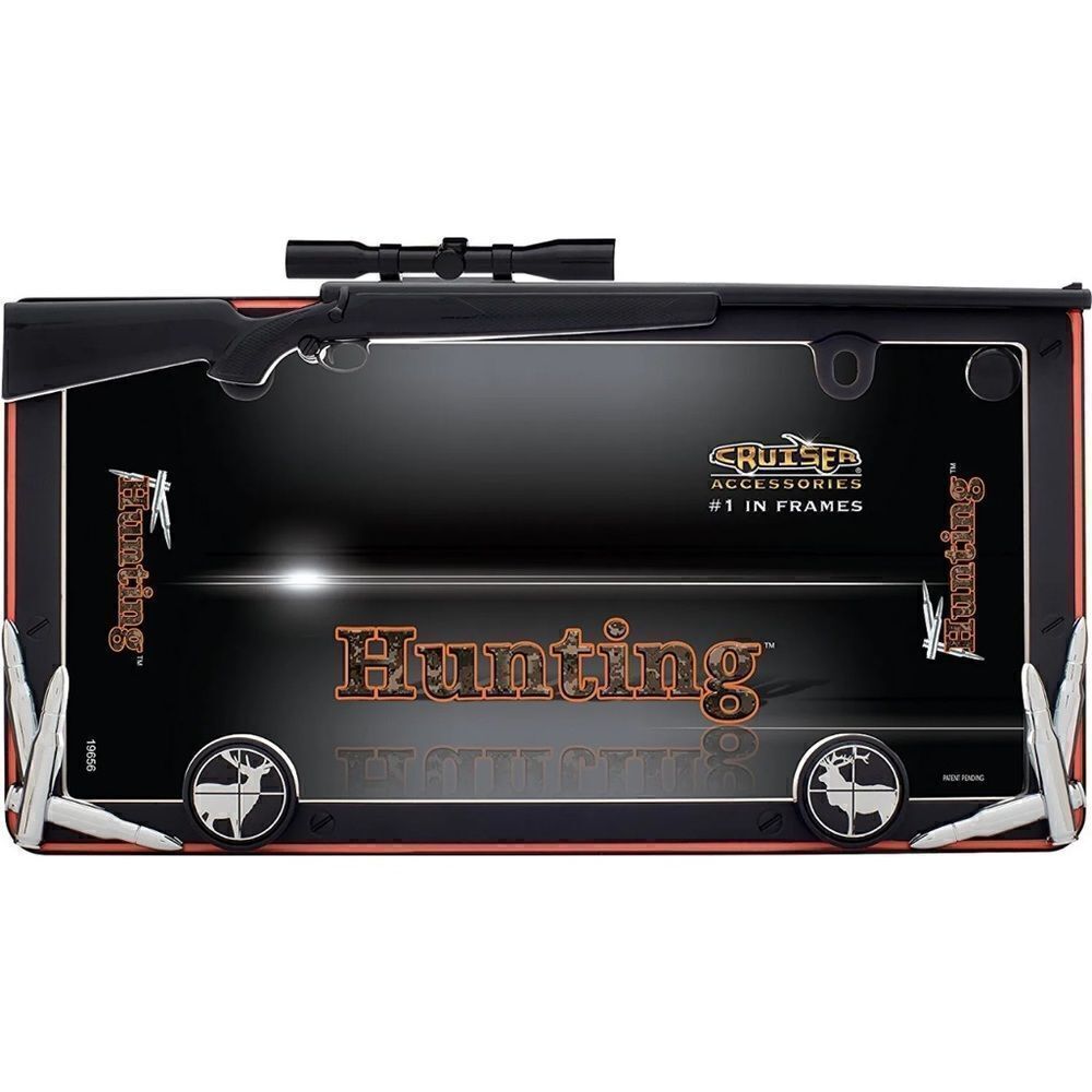 Hunting License Plate Frame Surround with Fastener Cap Black/Orange NEW